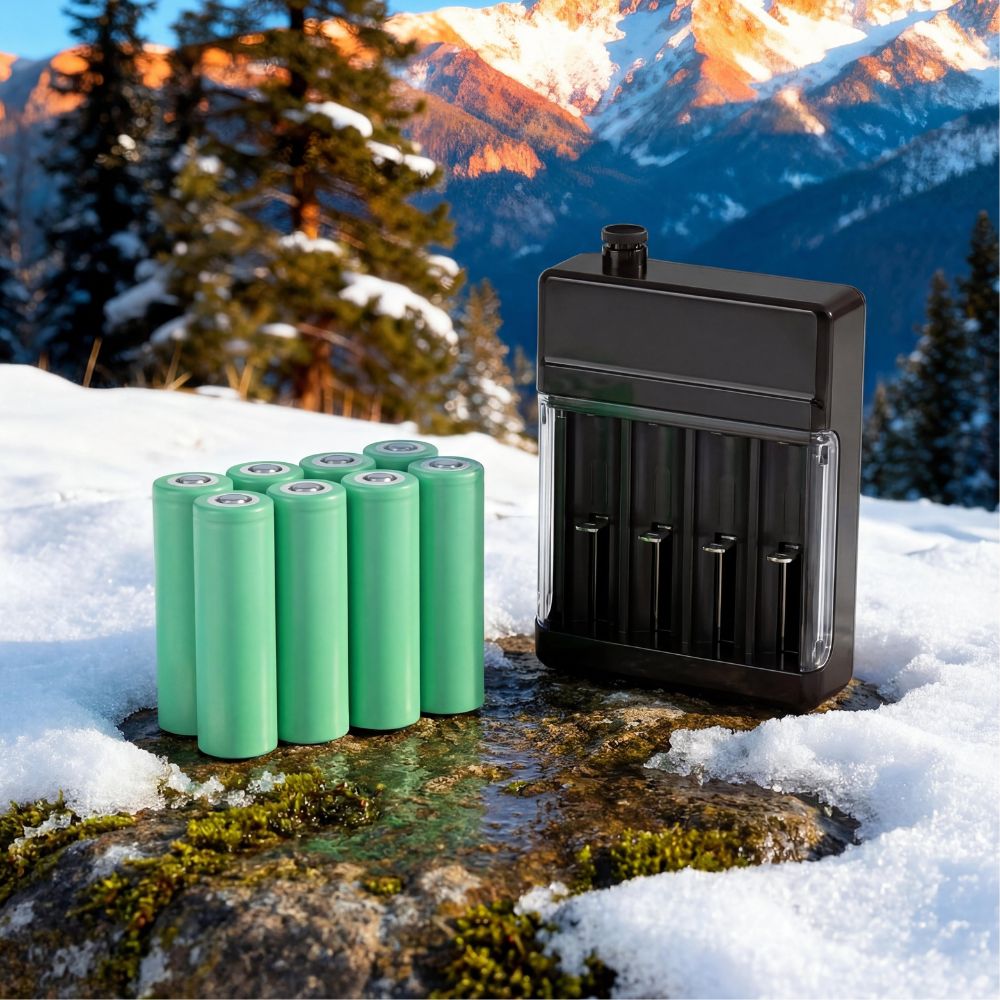 Lithium-Akkus mit Ladegerät für Wildkameras